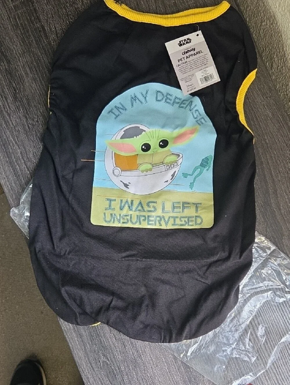Star Wars Grogu 'I Was Left Unsupervised' Black & Yellow Trim Dog Tee